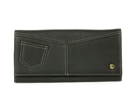 A Christian Dior black grained calfskin leather wallet with contrasting stitching, pocket-style emblem to reverse with sectio