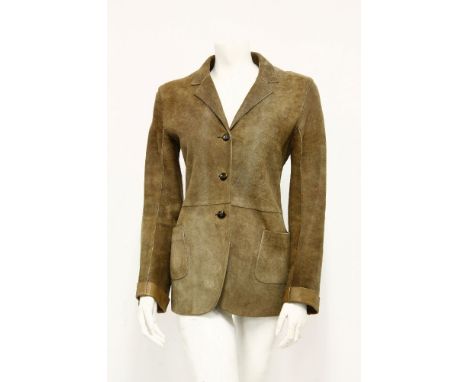 A Jill Sander tan-coloured calfskin suede jacket,button-up front with pocket to front,size 34