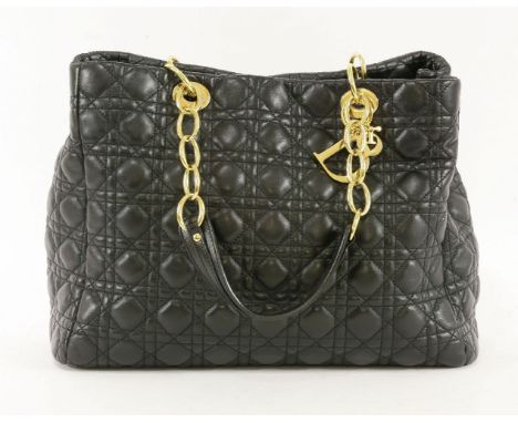 A Christian Dior 'soft' large tote shopping bag,designed in Dior's classic black lambskin 'Cannage' quilted leather with gold