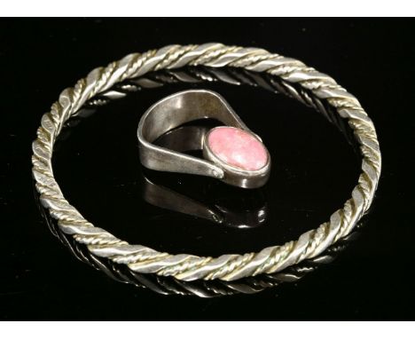 A sterling silver twisted wire slave bangle,by Georg Jensen, No. 17B,  twisted wire and filed round wire, forming a flat sect