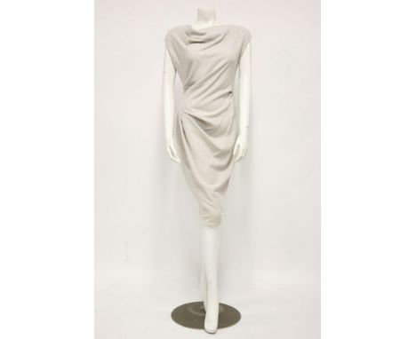 An Obakki wool sleeveless dress,with gathered detailing to hip and neckline,size 8, and a Johnston's pink cashmere cardigan,w