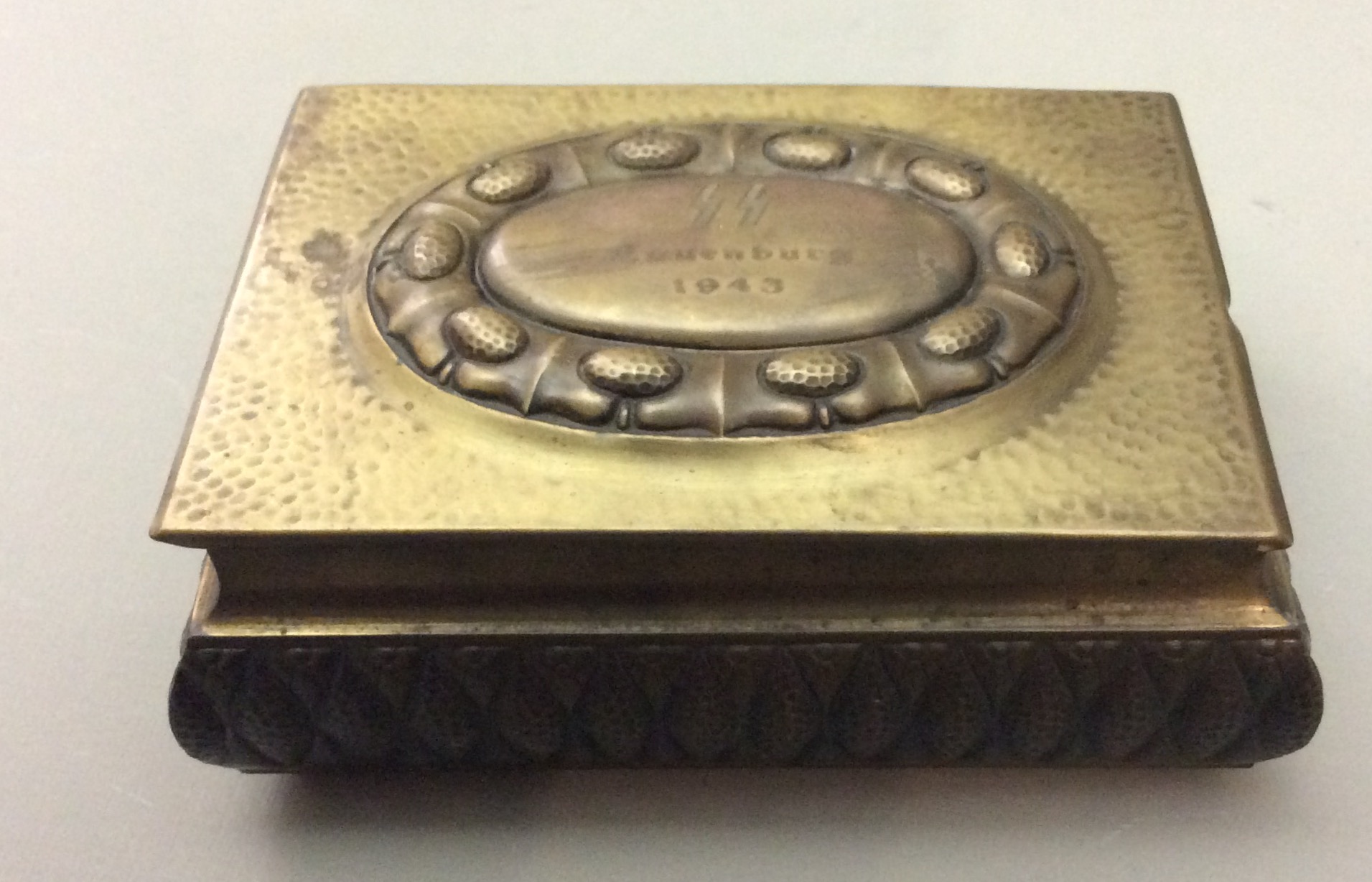 A WORLD WAR II GERMAN SS BRASS PLATED TIN RECTANGULAR CIGARETTE BOX ...