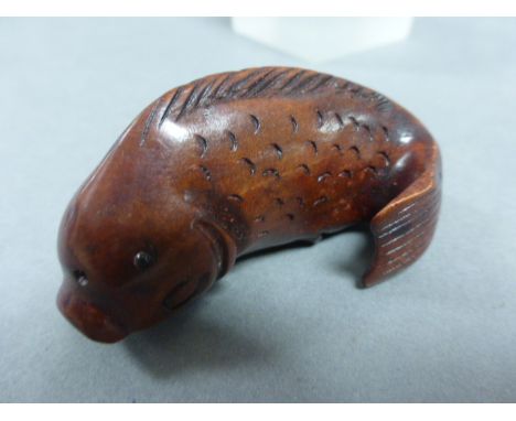 Hardwood netsuke of a carp fish