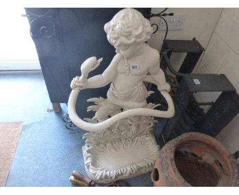 Painted cast umbrella/stick stand in the form of a cherub holding a snake