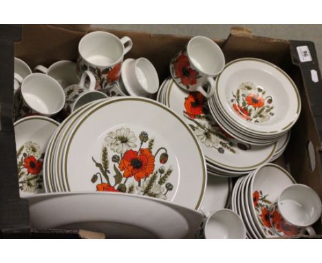 A box containing J & G Meakin part dinner and tea service in the Poppy pattern  