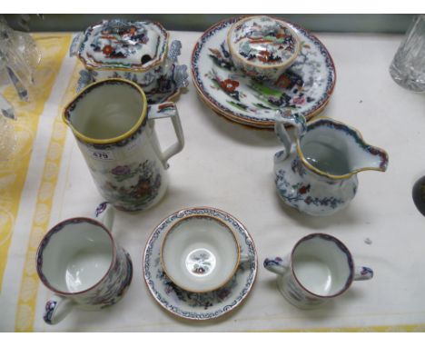 A matched quantity of Ashworth Brothers and other factories painted dinner and other earthenware; decorated with Chinese rive