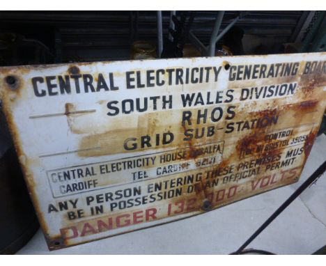 Large vintage enamel sign for The Central Electricity Generating Board S Wales