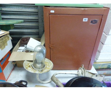 Vintage out door metal corner yard light and an enamel shade