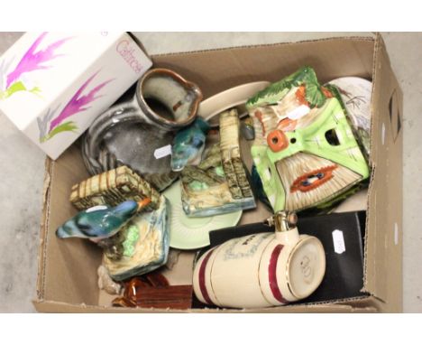 A boxed of various collectable ceramics to include; Wade Pottery 'Port' barrell and a boxed Caithness glass paperweight