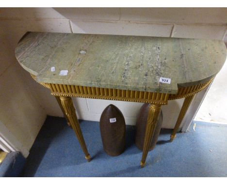 A Adam Revival style gilt painted console table with shaped marble top; raised on fluted supports
