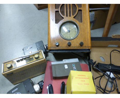 Two vintage radios by Roberts and Casio plus a range of Cine cameras and a collection of vintage fishing magazines