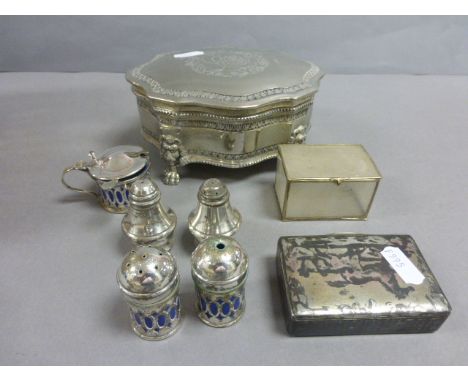 A box of silver plated collectibles; to include a niello style trinket box