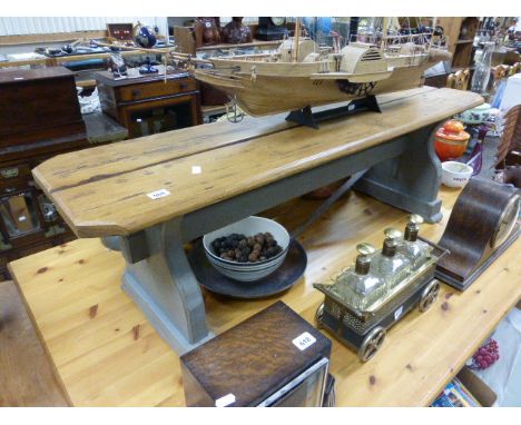 Substantial pine kitchen bench, long