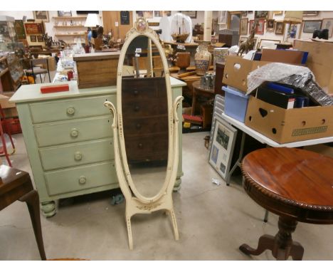 Oval French cheval mirror with decorative panel to top