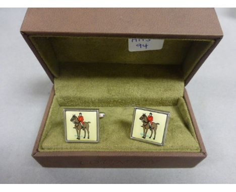 Pair of Boxed Cufflinks featuring Huntsman on Horseback