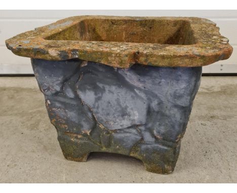 A vintage square shaped large garden planter with brick effect detail, painted grey. Approx. 32cm tall x 45cm wide. 