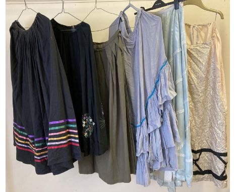 6 assorted vintage theatre costume full length skirts. To include examples with embroidered, lace and metallic thread detail.