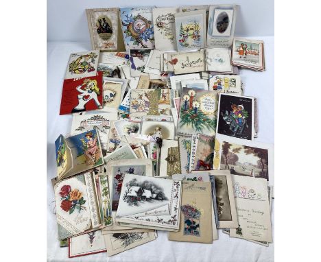A box of assorted of Edwardian and vintage greetings cards. 