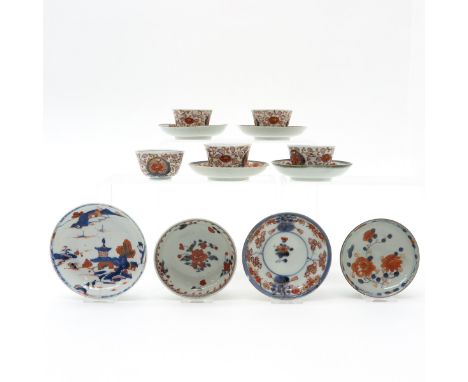 Lot of 13 cups and saucers, 13 cm. in diameter, chip and hairline.