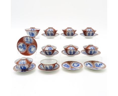 Red and gold decor, saucers are 12 cm. in diameter, in diverse conditions.