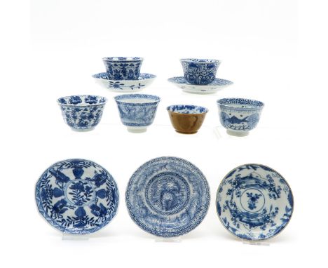 China, including 6 cups and 5 saucers, 13 cm. in diameter, chip and hairline.