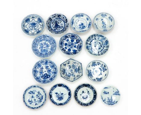 Diverse lot of saucers including 18th Century, largest is 13 cm. in diameter, in diverse conditions.