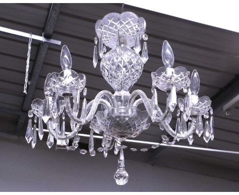 A Cut Glass Lustre Drop Five Light Electrolier, 50cm drop by 50cm diameter (approximatley)