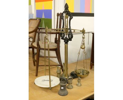 A Pair of W &amp; T Avery "Patent Agate" Balance Scales, in brass and cast iron, together with a composite set of brass bell 