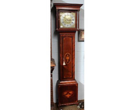 An Inlaid Mahogany Eight Day Longcase Clock, 12" square brass dial bearing a later inscription James Berry, Pontefract, 210cm