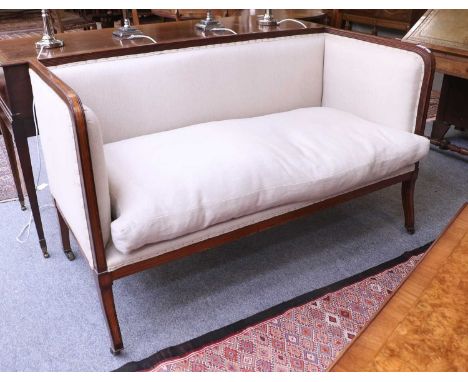 An Edwardian Inlaid Mahogany Parlour Settee, 146cm by 66cm by 87cmSome play in the joints on the arms showing some stress cra