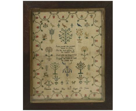 Early 19th Century Sampler Worked by Elizabeth Skelton, Dated May 23, Aged 13 Years with a charming central verse;'Jesus, per