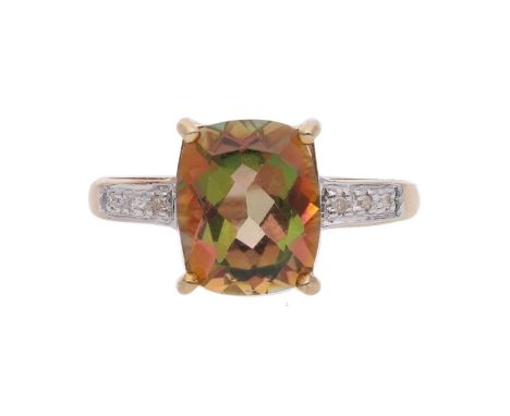 9ct Gold Mystic Topaz and Diamond Ring.            HALLMARKS: marked for 9ct Gold              MEASUREMENT: Size P.          