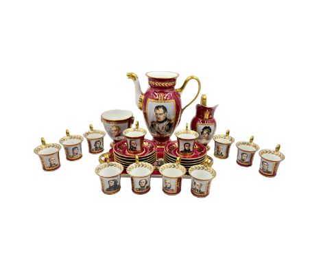 PARIS PORCELAIN NAPOLEONIC TEA SET    Teapot, H: 25cm, W: 23.5cm, D: 15cm  Creamer, H: 18cm, W: 10cm, D: 9cm  Sugar bowl, H: 