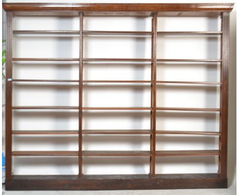 A good large 19th Century Victorian oak triple section library bookcase cabinet of open window form. The three very large upr