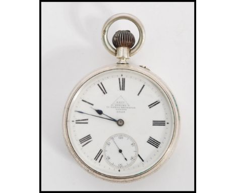 A 19th century Victorian silver hallmarked pocket watch having a fusee movement. The white enamel face having a Roman numeral