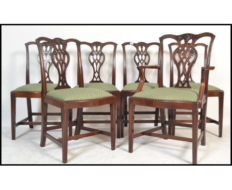 A set of 6 early 19th century George III Chippendale revival mahogany dining chairs. Raised on square taper legs with pad fee