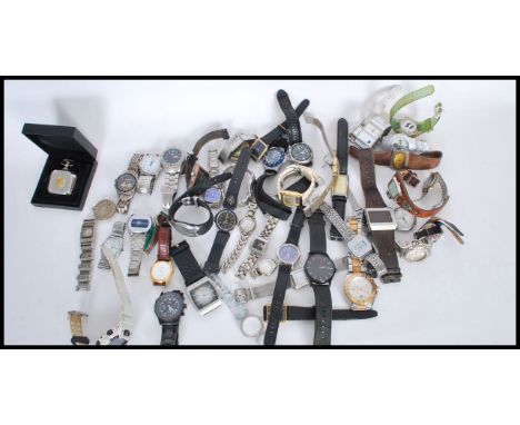 A large collection of watches to include Rotary chronograph, Sekonda, pocket watch, China Army, Solo etc.