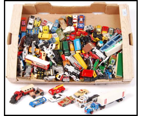 A collection of approx 80+ assorted scale diecast model vehicles mostly Matchbox to include; Ruff Trek , Chevy Pro Stocker , 