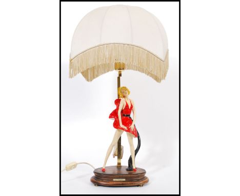 An Italian Capodimonte style ceramic hand painted novelty table lamp depicting Marilyn in a red dress, her dress blowing in t