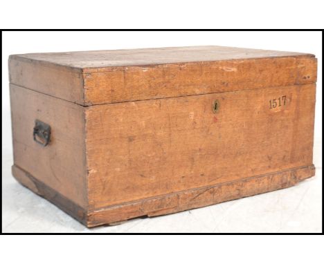 A 19th century large scrumble painted pine chest - trunk. Good original scrumble finish having hinged top with tray set inter