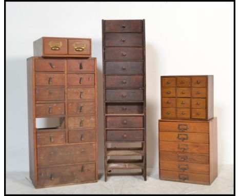 A collection of mid 20th century industrial runs / chests of drawers. To include office 6 drawer filing cabinet, tall pedesta