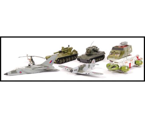 A Collection of 6 x assorted Dinky scale diecast model military and Space 1999 vehicles to include; Leopard Tank , Hawker Hur