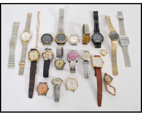 A collection of vintage watches to include Lanco, Virtus, Zoniku, Sekonda, Bulver, Rallye, Tissot, Titan tank watch etc. Aver