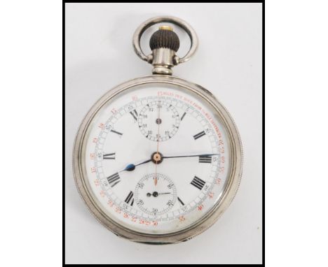 An early 20th century silver hallmarked Dennison pocket watch having a white enamel face with double subsidiary dials and fac