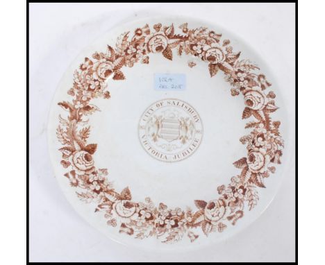 A 19th century Armorial ceramic plate marked for the ' City of Salisbury ' complete with the crest / coat of arms. Marked to 