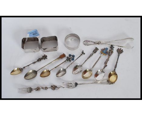 A selection of silver and silver plated items to include a Birmingham hallmarked round napkin ring, a pair of Sheffield hallm