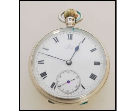 A 19th century Victorian silver hallmarked pocket watch having a key wind movement. The white enamel face having a Roman nume