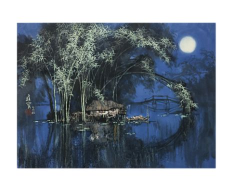 WANG WEIBAO (CHINESE B. 1942) - LANDSCAPE AT NIGHT
Ink and colour on paper, signed, dated 1985 and with seal centre left
68 x