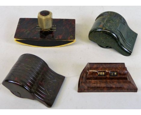 A quantity of Bakelite to include; an Art Deco 1940's desk blotter with the inscription "Ultravitamine 4 Serifer Ultragao Vil