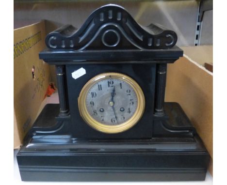 A Victorian slate architectural style mantle clock 